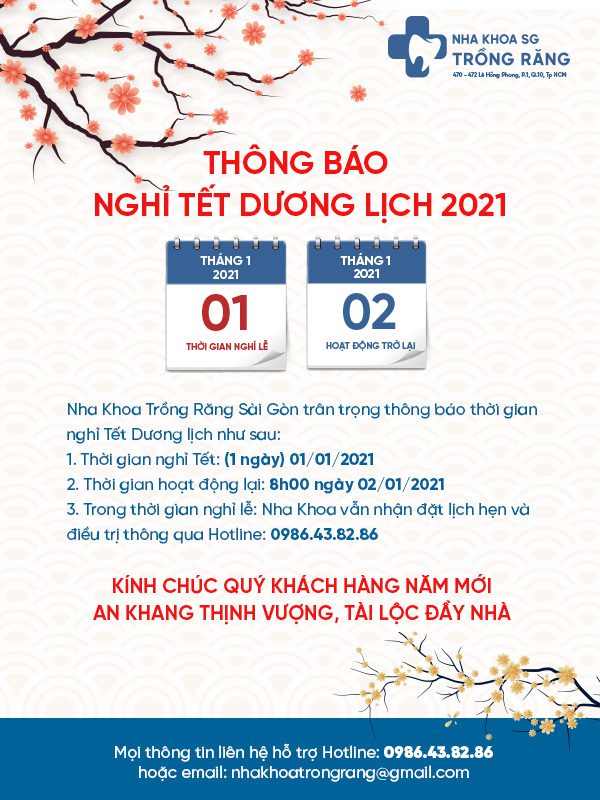 Nha khoa trồng răng sài gòn thông báo lịch nghỉ tết dương lịch
