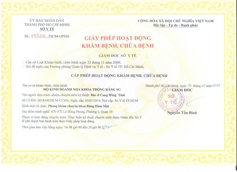 giấy phép hoạt động nha khoa trồng răng sài gòn giấy phép hoạt động nha khoa trồng răng sài gòn