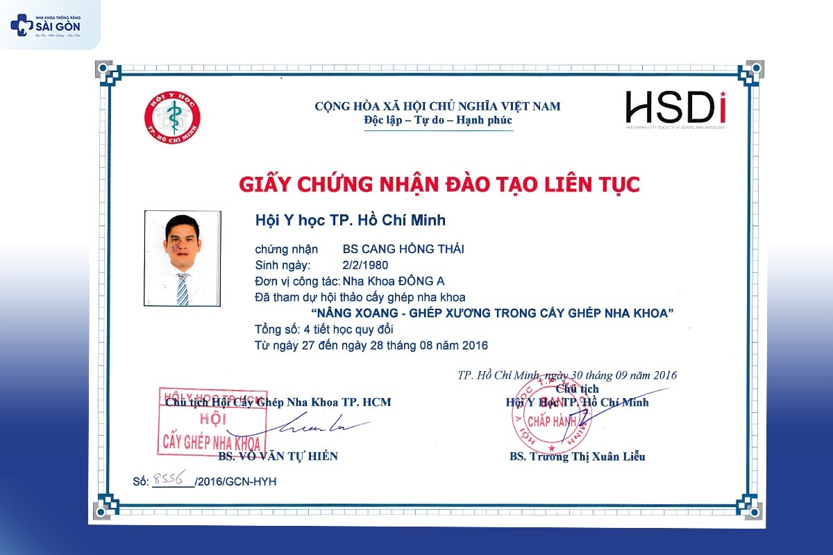 chung nhan dao tao lien tuc bs cang hong thai Chứng nhận đào tạo liên tục - Bác sĩ CKI Cang Hồng Thái
