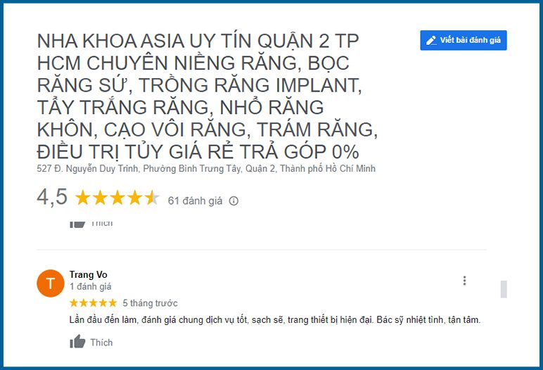 review nha khoa asia