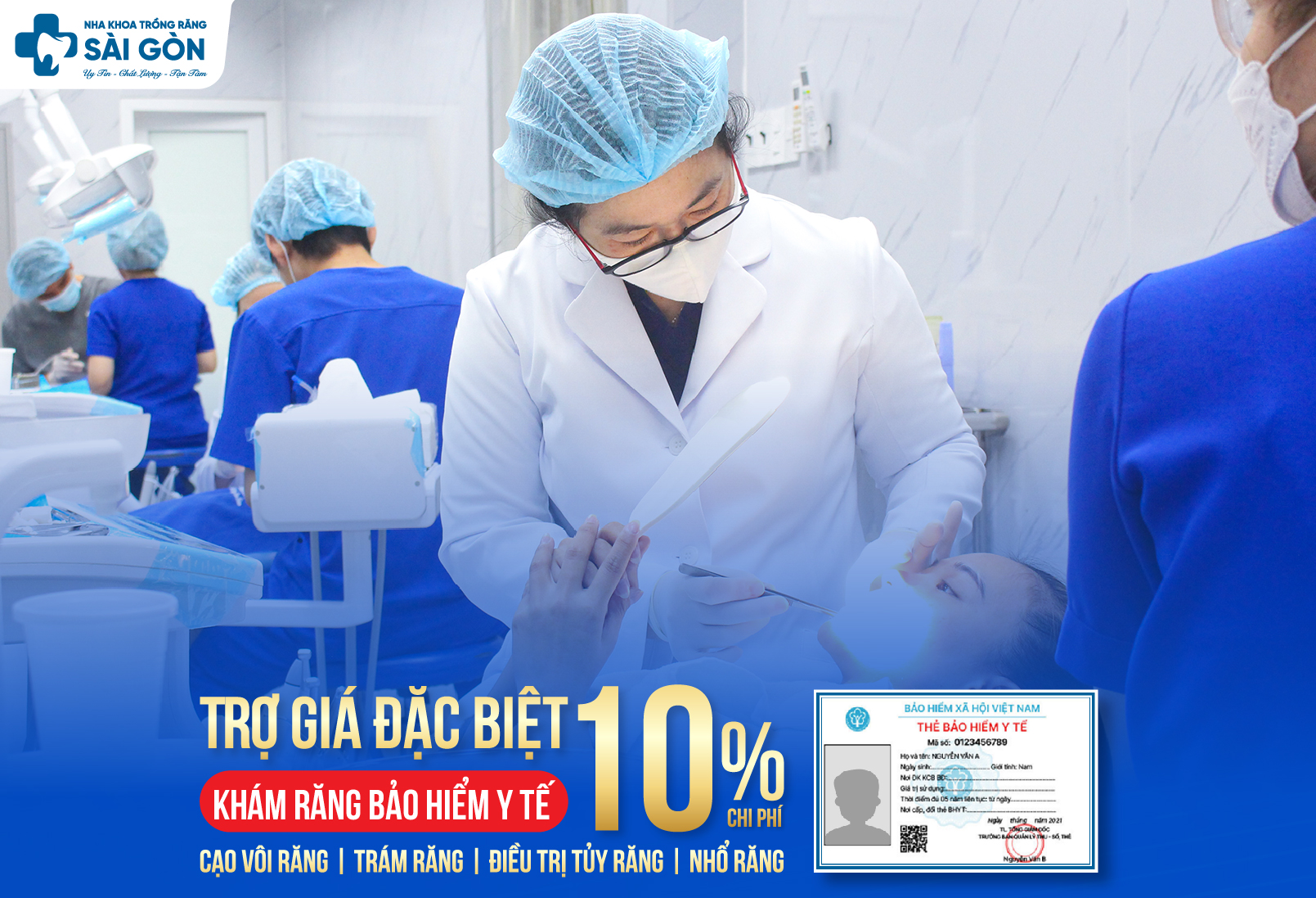Nha Khoa Trồng Răng Sài Gòn cơ sở 2 trợ giá khám răng bảo hiểm y tế.