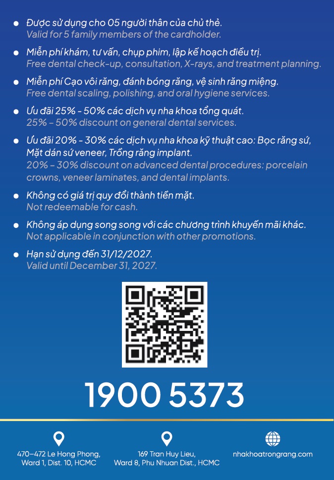 Vovinam Việt Võ Đạo VIP Card (Back) – Exclusive Dental Privileges for Masters at Saigon Implant Dental.