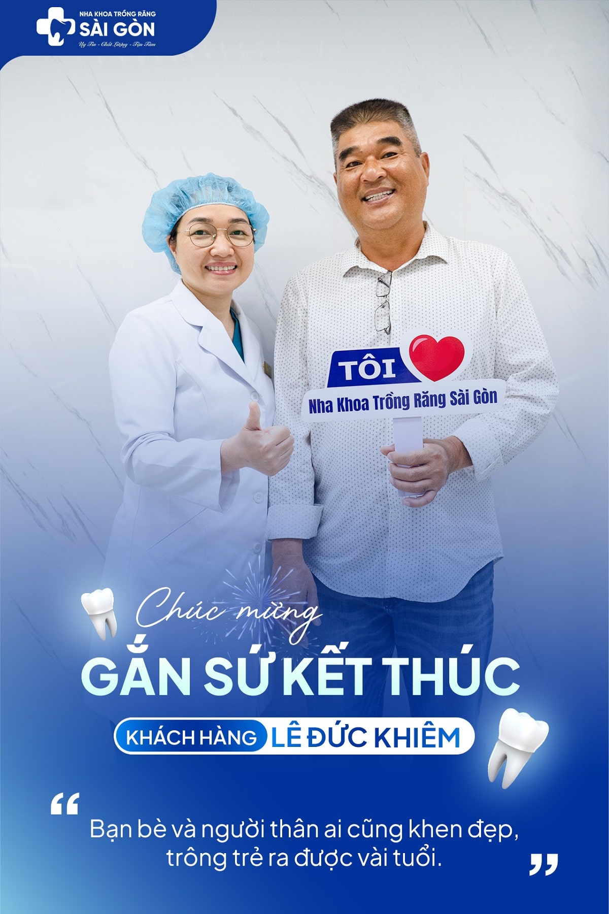 Chúc mừng gắn sứ kết thúc anh Lê Đức Khiêm làm sứ hai hàm